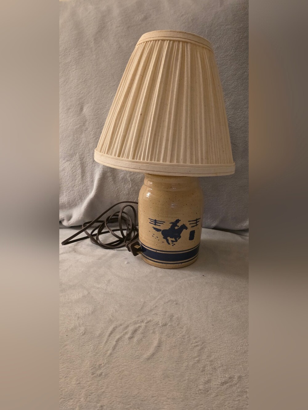 Pottery Barrel Racer, Table Lamp in Beige and Navy